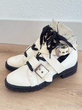 Dolce Vita Cream Buckle Combat Ankle Boots